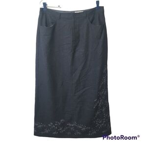 Eddie Bauer Wool Blend Maxi Skirt with Floral Embroidery & Pockets